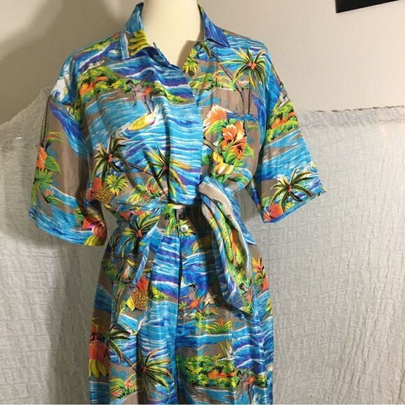 Anne Pinkerton Ape Vtg Silk Hawaiian Print Set Size Medium - Picture 5 of 16